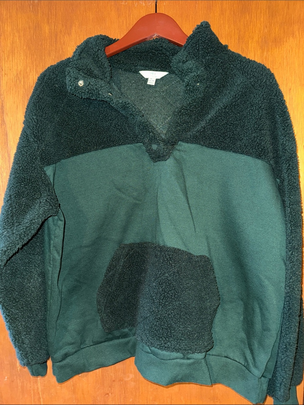 Time and Tru Dark Green Sherpa Pullover Hoodie